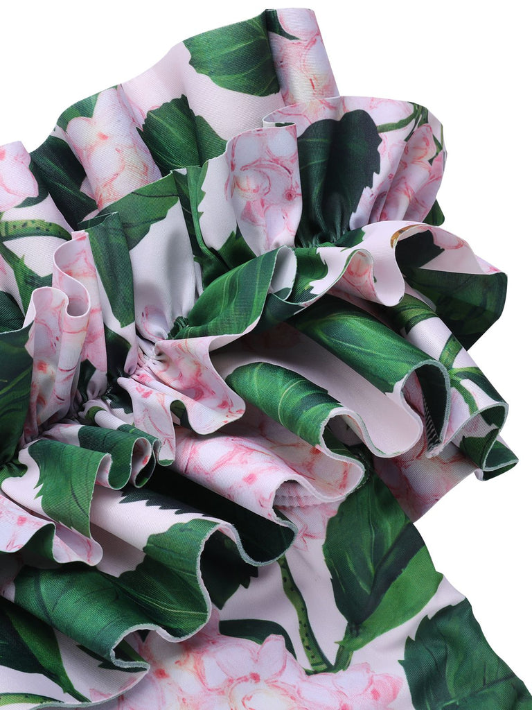 Costumi floreale volant e spalle scoperte rosa anni '50