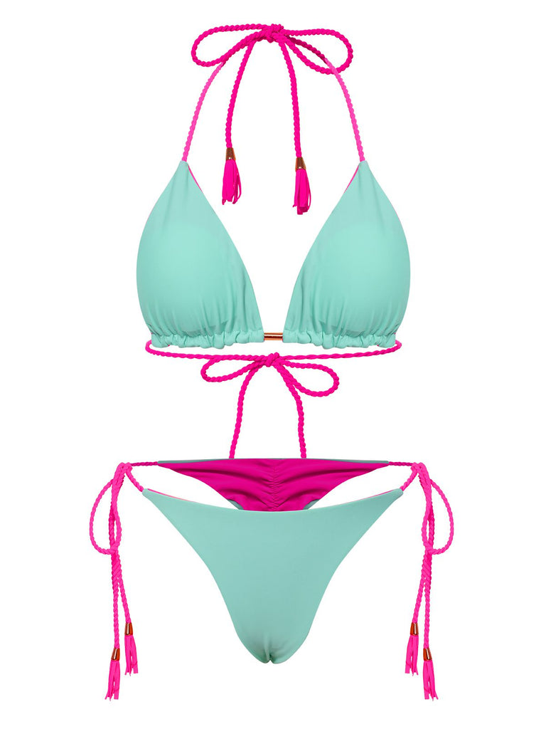 Set bikini con schiena scoperta e trecce anni '50