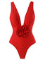 Costumi intero fiori 3D con schiena scoperta rosso anni '60