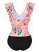 Set tankini con pianta tropicali e volant rosa anni '30