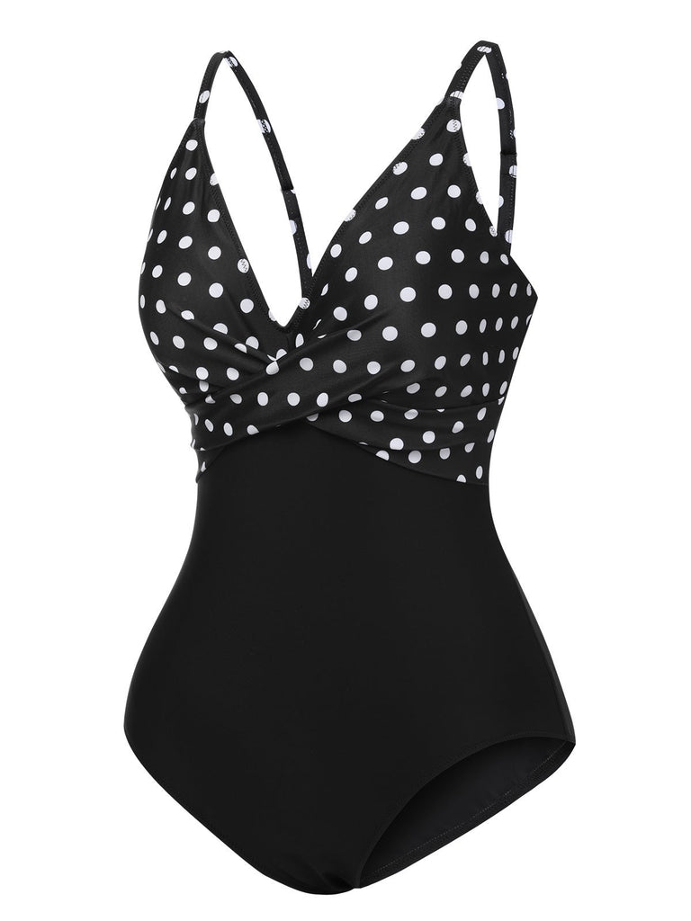 Costumi intero a pois spalline sottili nero anni '30
