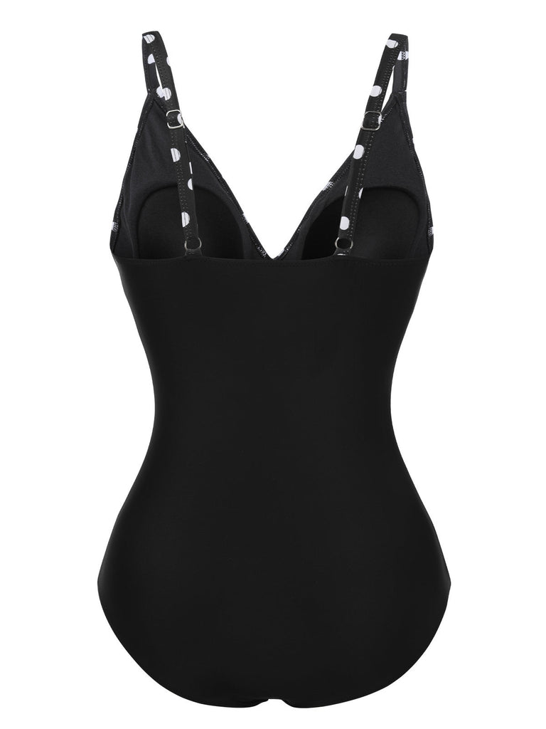 Costumi intero a pois spalline sottili nero anni '30