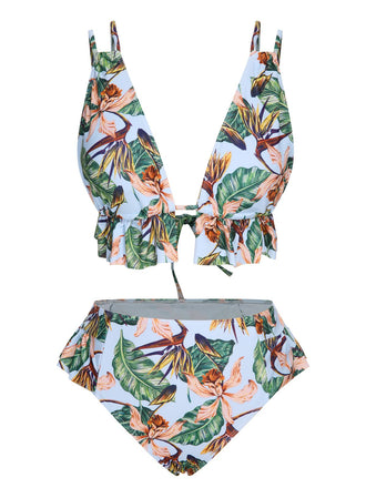 Costumi pianta con volant e lacci schiena blu anni '60