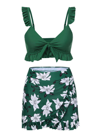 Costumi con volant e copricostume floreale verde anni '60
