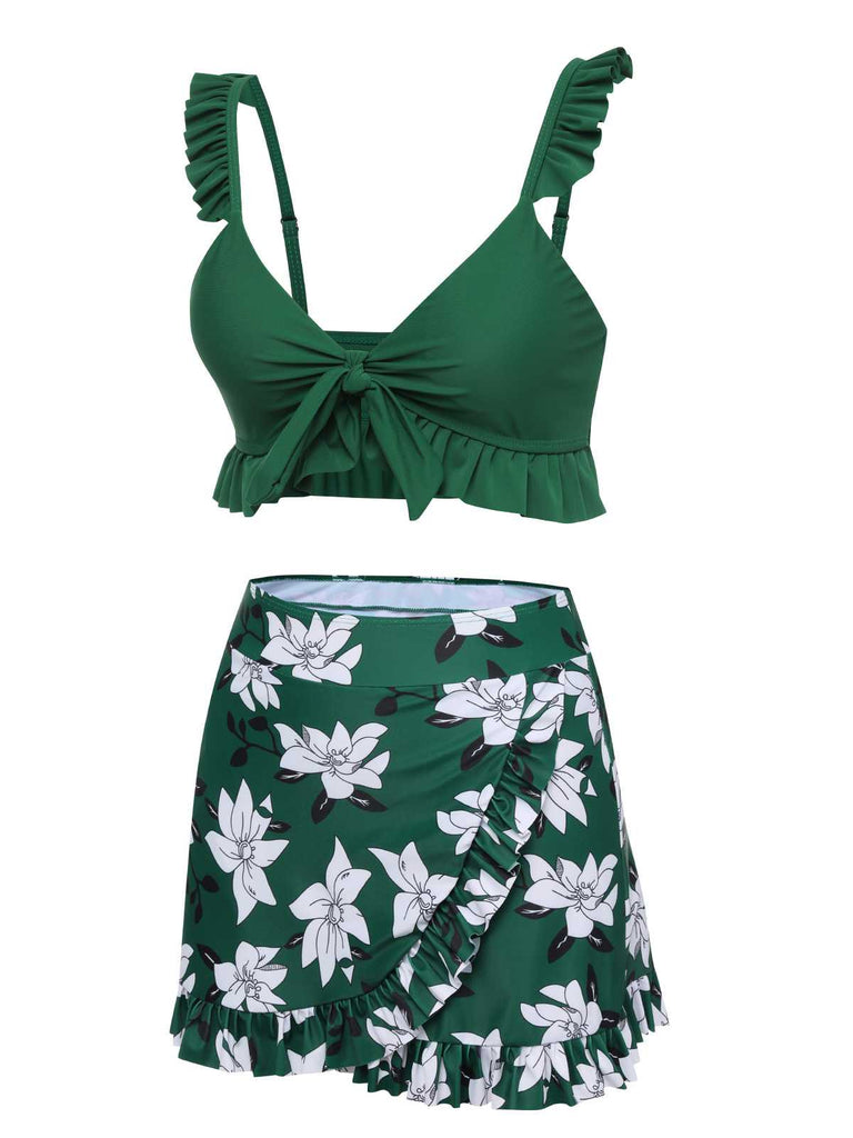 Costumi con volant e copricostume floreale verde anni '60