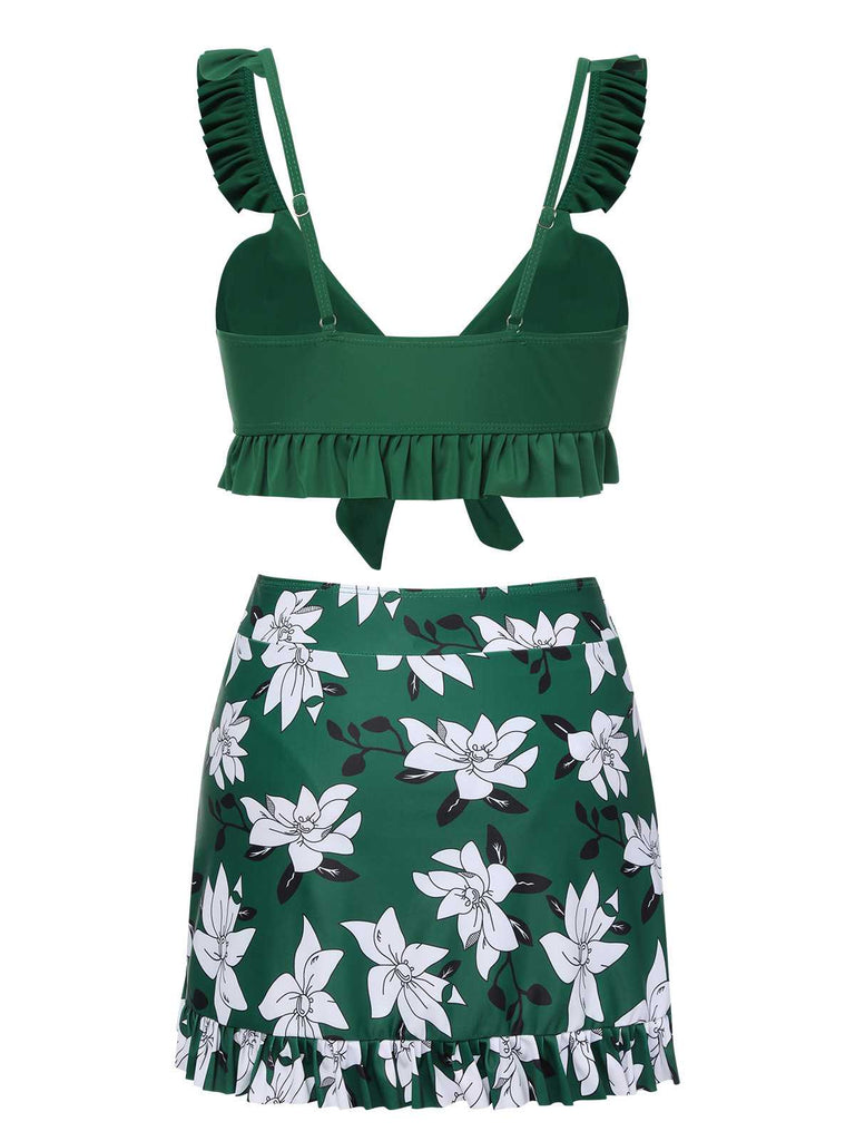 Costumi con volant e copricostume floreale verde anni '60
