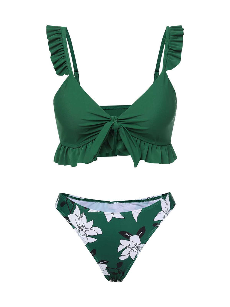 Costumi con volant e copricostume floreale verde anni '60