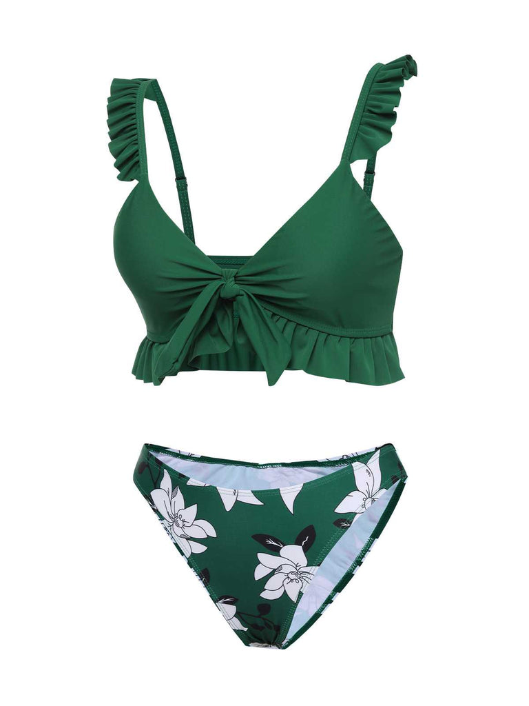 Costumi con volant e copricostume floreale verde anni '60