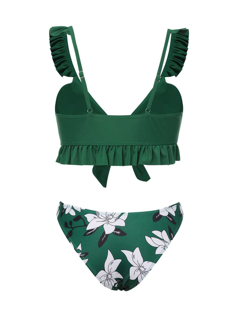 Costumi con volant e copricostume floreale verde anni '60