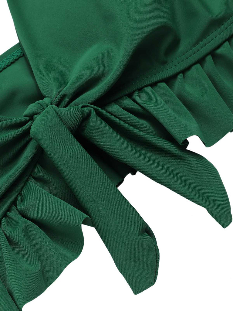 Costumi con volant e copricostume floreale verde anni '60