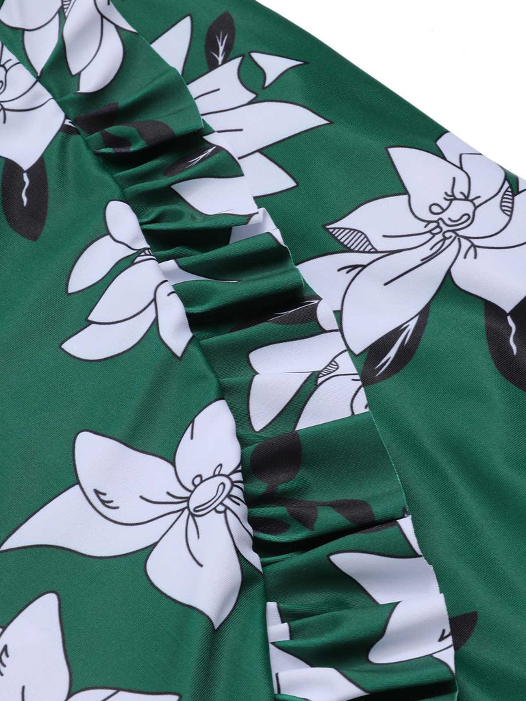 Costumi con volant e copricostume floreale verde anni '60