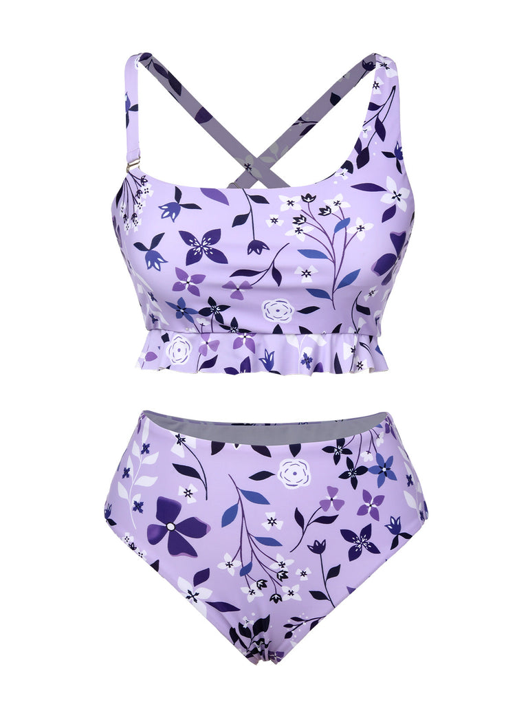 Costumi floreale con spalline irregolari viola anni '30