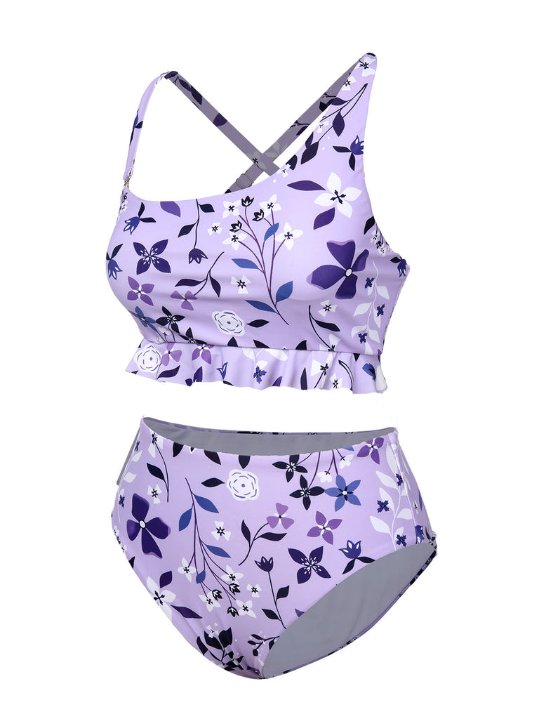 Costumi floreale con spalline irregolari viola anni '30
