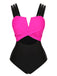 Costumi intero color block nero e rosso rosa anni '60