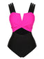 Costumi intero color block nero e rosso rosa anni '60