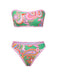 Set bikini stampa hippie a fascia verde anni '70