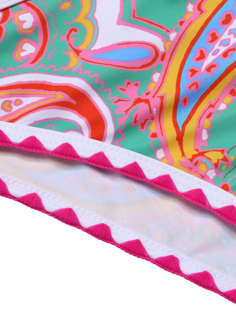 Set bikini stampa hippie a fascia verde anni '70
