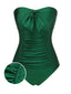 Costumi intero a fascia plissettato verde scuro anni '70