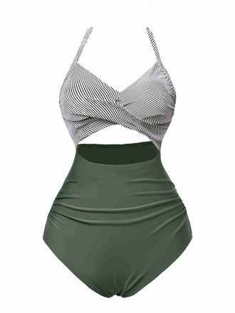Costumi intero patchwork vita cava verde anni '40