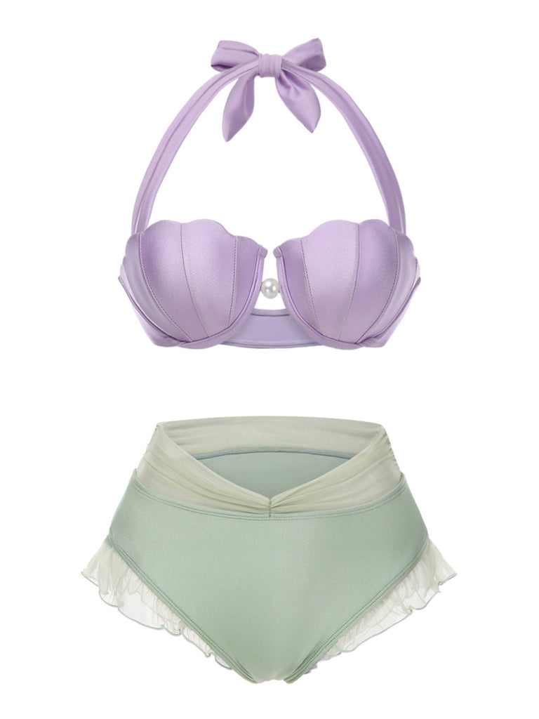 Bikini sirena conchiglia scollo all'americana lavanda anni '70