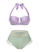Bikini sirena conchiglia scollo all'americana lavanda anni '70