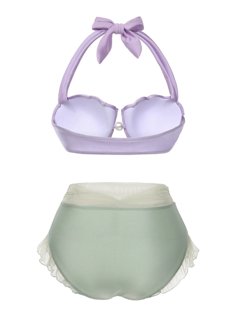Bikini sirena conchiglia scollo all'americana lavanda anni '70