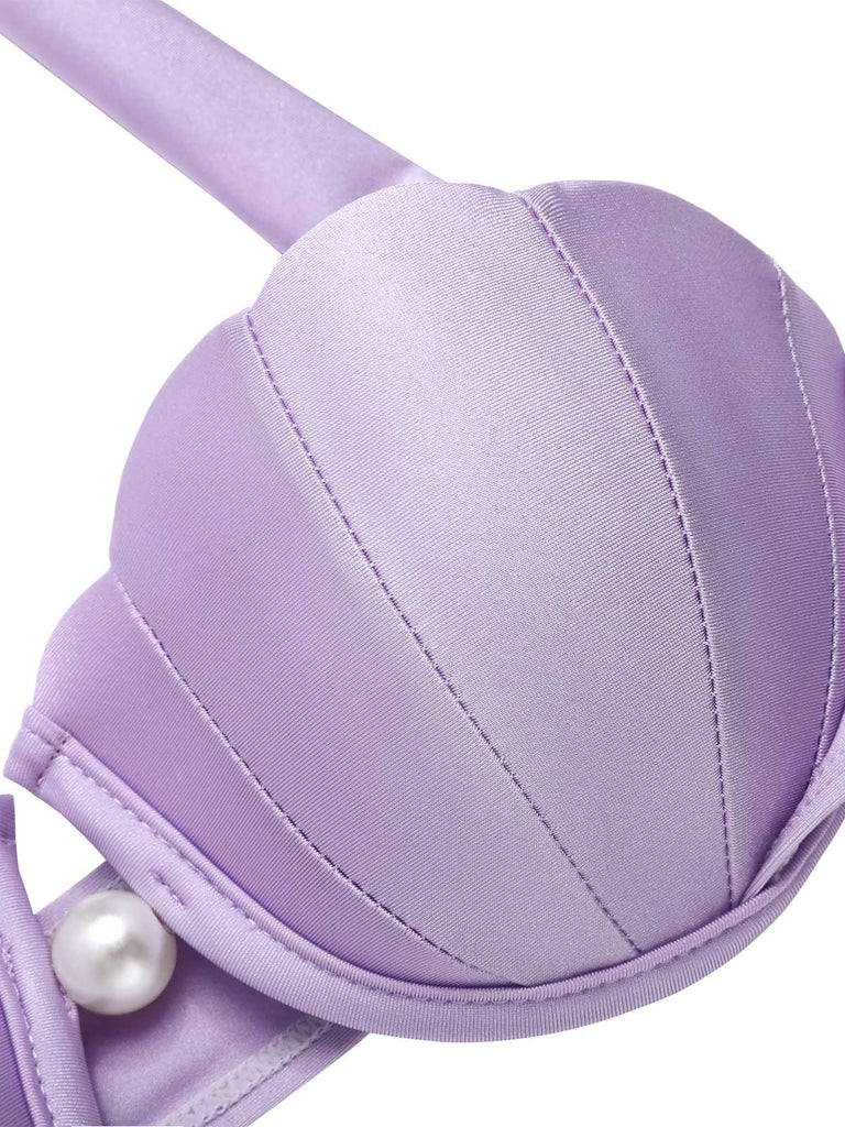 Bikini sirena conchiglia scollo all'americana lavanda anni '70