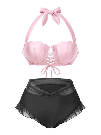 [Prevendita] Bikini sirena conchiglia scollo all'americana rosa anni '70