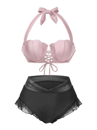 [Prevendita] Bikini sirena conchiglia scollo all'americana rosa anni '70