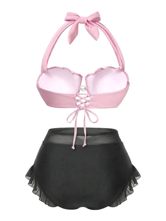 [Prevendita] Bikini sirena conchiglia scollo all'americana rosa anni '70