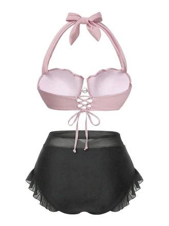 [Prevendita] Bikini sirena conchiglia scollo all'americana rosa anni '70