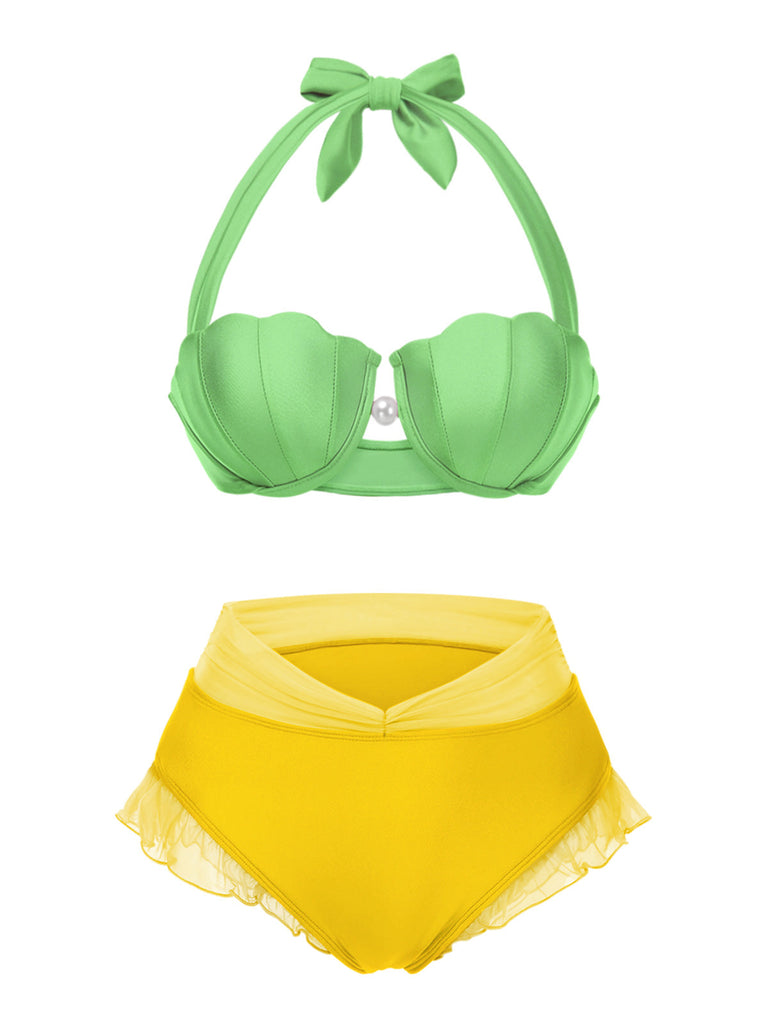 Bikini sirena conchiglia scollo all'americana lavanda anni '70
