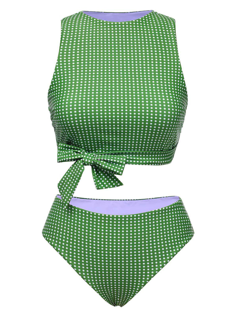 Costumi a pois con fiocco verde anni '50