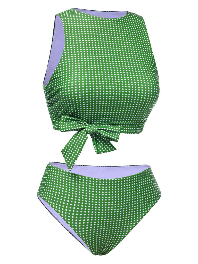 Costumi a pois con fiocco verde anni '50