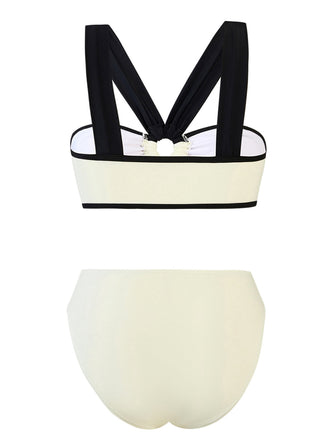 Costumi con spalline larghe colorblock bianco anni '50