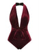 Costumi con scollo a V in velluto bordeaux anni '70