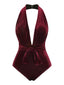 Costumi con scollo a V in velluto bordeaux anni '70