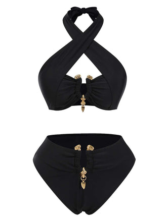 Costumi scollo all'americana incrociate nero anni '70