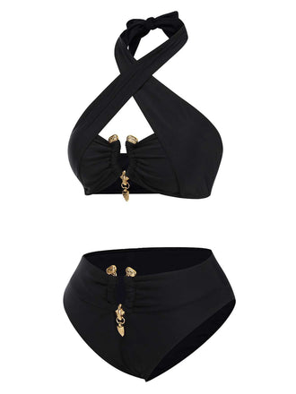 Costumi scollo all'americana incrociate nero anni '70