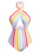 Costume da bagno intero a righe arcobaleno multicolore anni '60