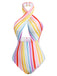 Costume da bagno intero a righe arcobaleno multicolore anni '60