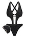Costumi intero con borchie e cut-out nero anni '70