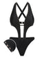 Costumi intero con borchie e cut-out nero anni '70
