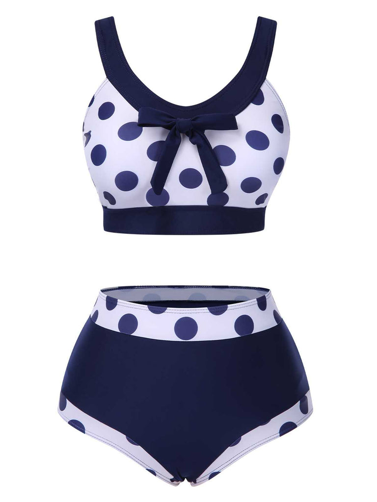 Costumi con pois a vita alta blu navy anni '50