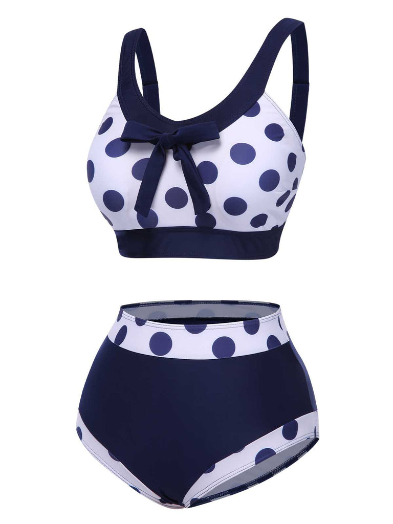 Costumi con pois a vita alta blu navy anni '50