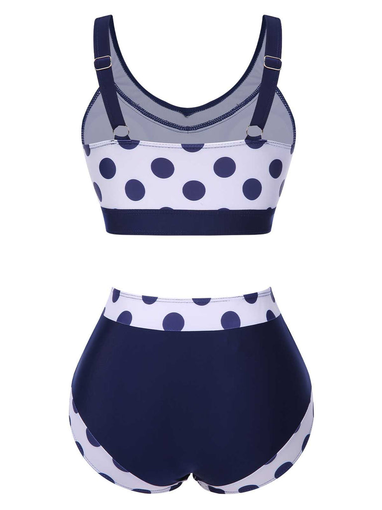 Costumi con pois a vita alta blu navy anni '50