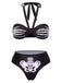 Set bikini mano scheletro scollo all'americana nero anni '70
