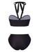 Set bikini mano scheletro scollo all'americana nero anni '70