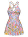 Costumi floreale con spalline incrociate multicolore anni '40
