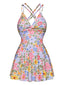 Costumi floreale con spalline incrociate multicolore anni '40